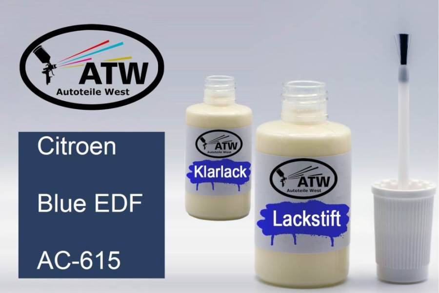 Citroen, Blue EDF, AC-615: 20ml Lackstift + 20ml Klarlack - Set, von ATW Autoteile West.